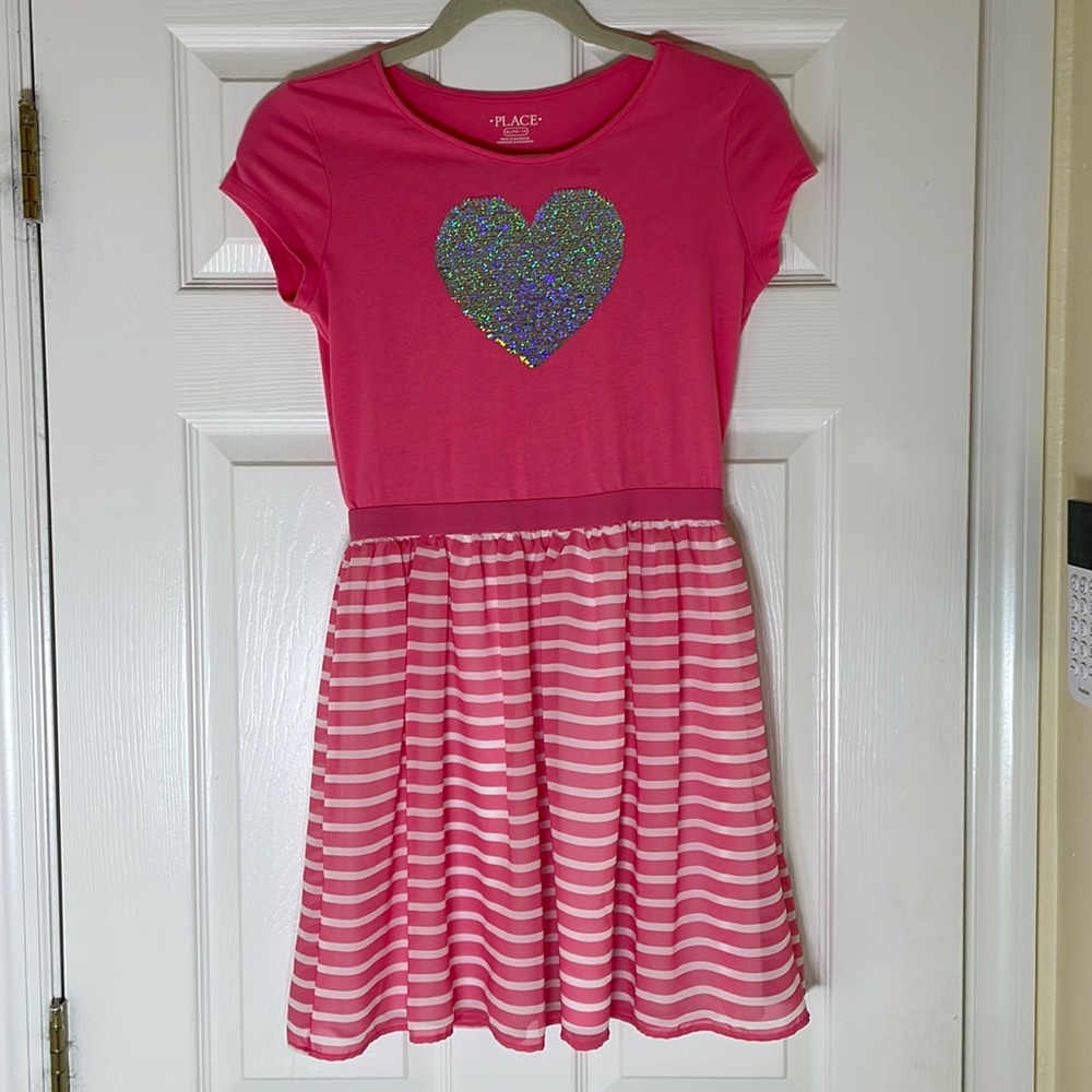 Girls Pink Dress with reversible sequined heart